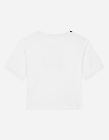 Dolce&Gabbana Jersey T-shirt with rhinestone logo White L5JTLKG7J6P