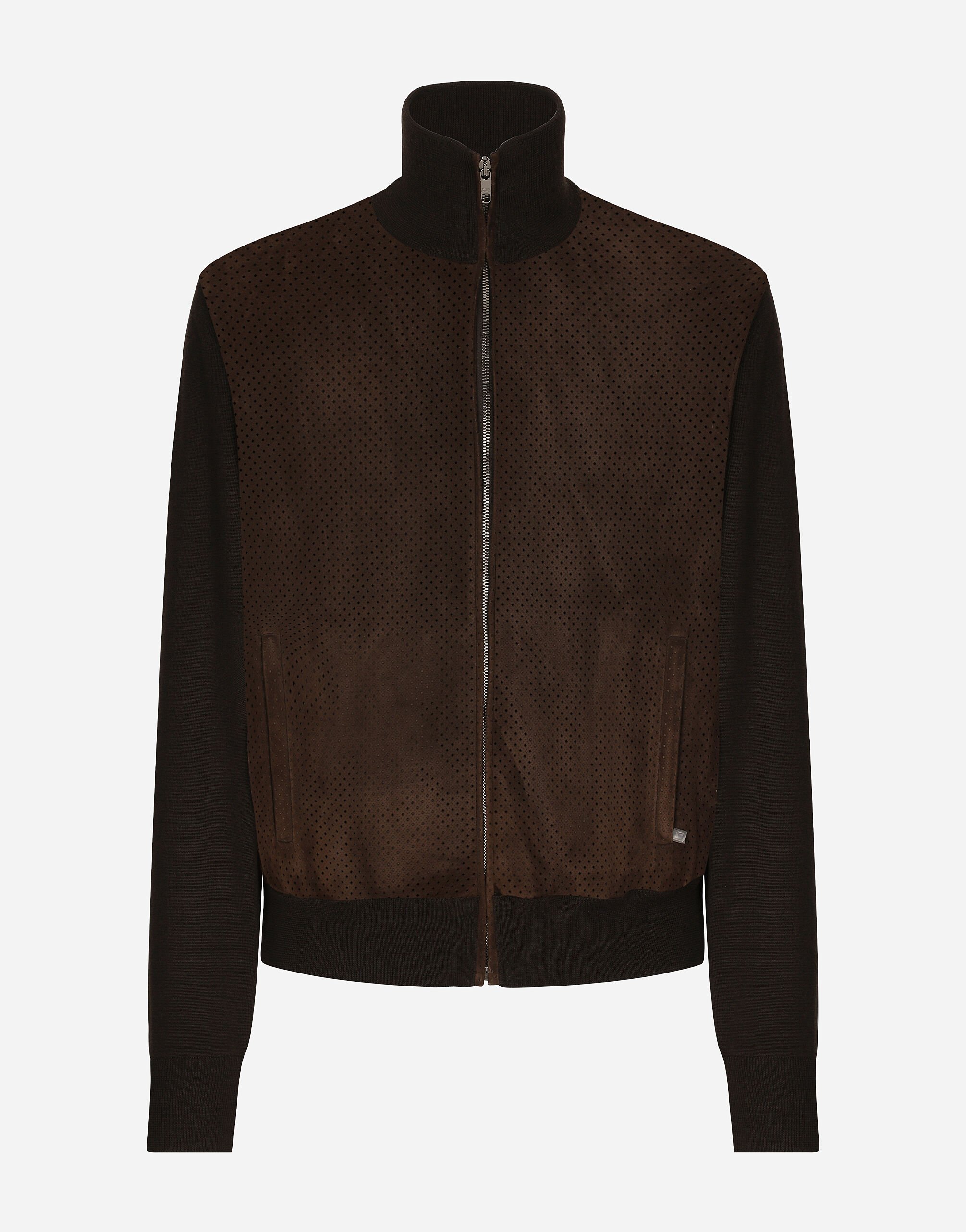 Dolce & Gabbana High-necked leather and wool jacket Brown GXV16TJFMDS