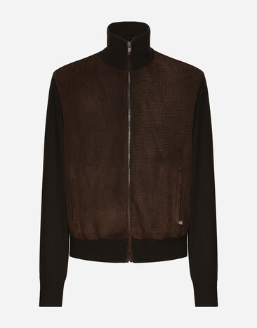 Dolce & Gabbana High-necked leather and wool jacket Brown G9BEILHULT3