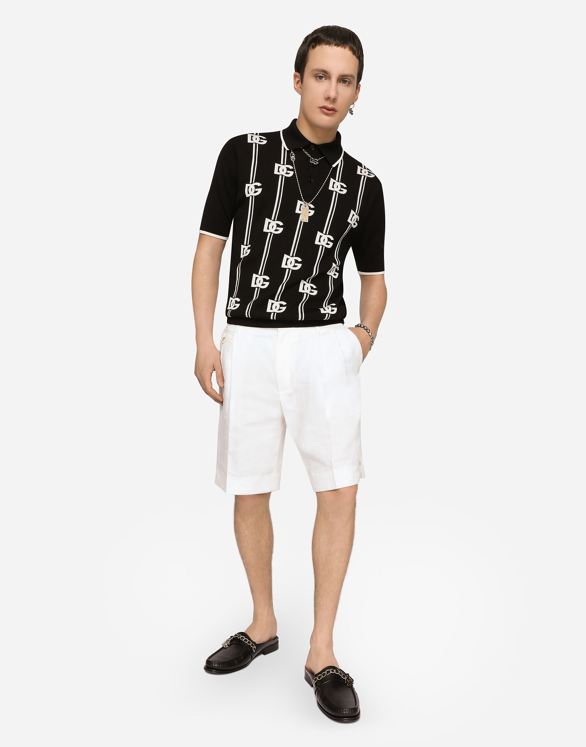 Inlaid silk polo-shirt with DG logo in Multicolor for Men
