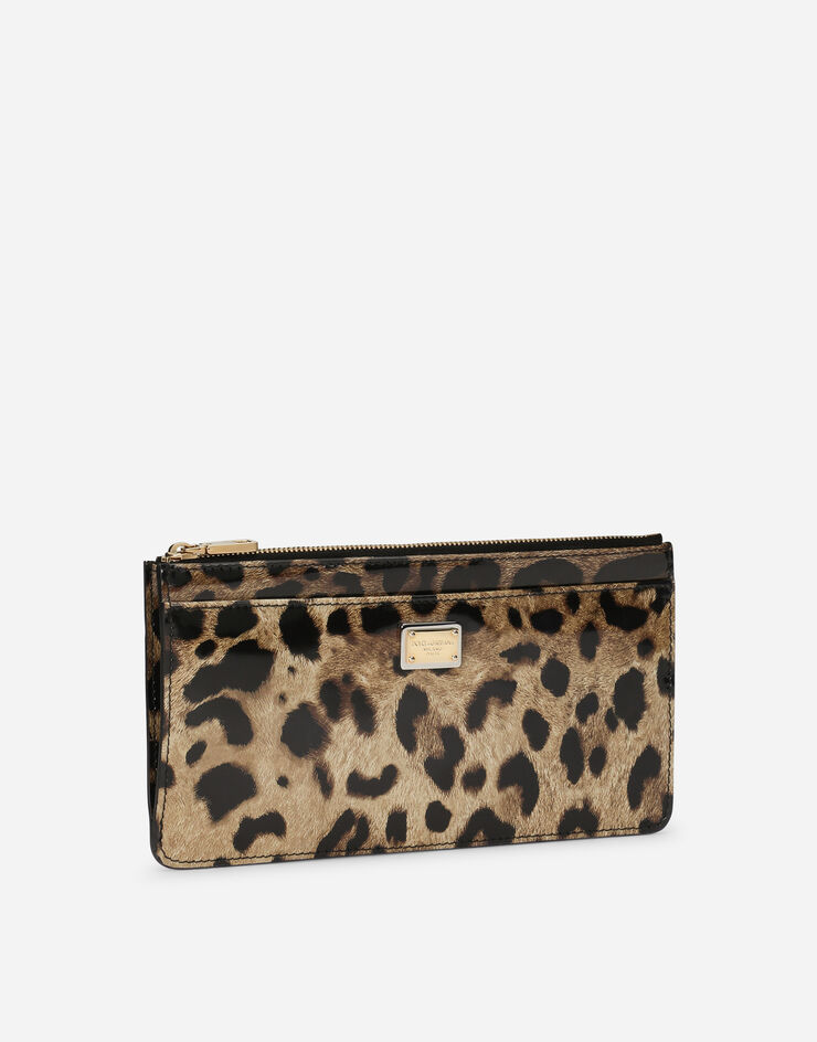 Dolce & Gabbana Großes Kartenetui mit Reißverschluss aus glänzendem Kalbsleder mit Leopardenmuster-Aufdruck Animal-Print BI1265AM568