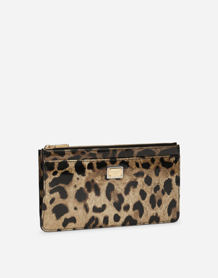 Dolce & Gabbana Tarjetero grande con cremallera en piel de becerro brillante con estampado de leopardo Estampado Animalier BI1265AM568