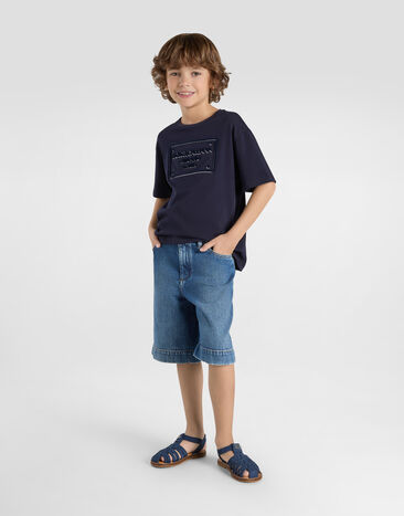 Dolce & Gabbana Camiseta de punto con placa con logotipo Azul L4JTHVG7ONN