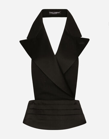 Dolce & Gabbana Chaleco de botonadura doble en raso de seda con escote en la espalda Negro F7AI3THLMAA