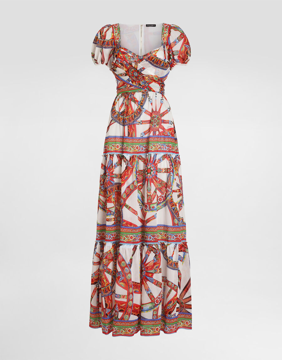 Long batiste dress with carretto-print