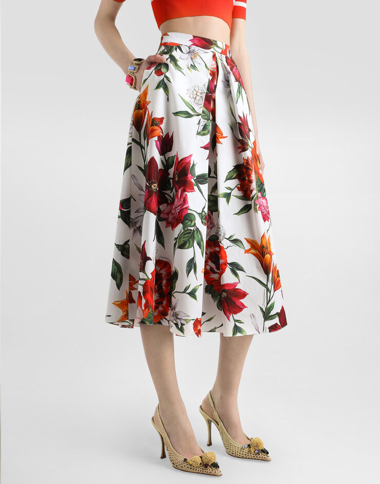 Dolce & Gabbana Faltenrock aus Popeline mit Blumenprint Drucken F4C10THS5TQ