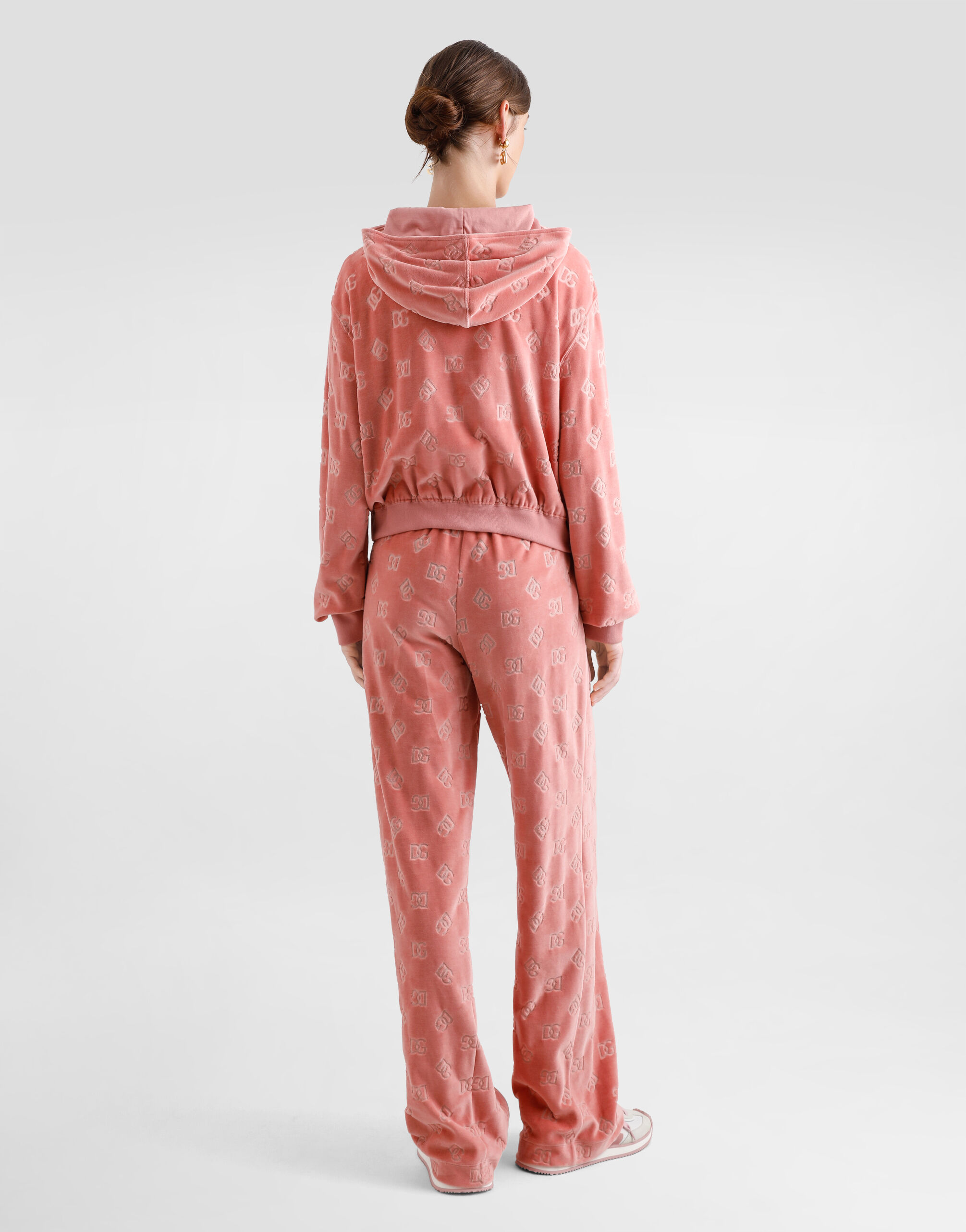 Chenille jacquard hoodie with DG logo in Pink for Women