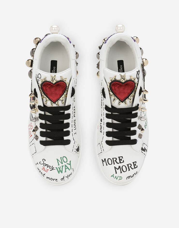 Dolce & Gabbana Printed calfskin nappa Portofino sneakers with patch and embroidery White CK1562AH076