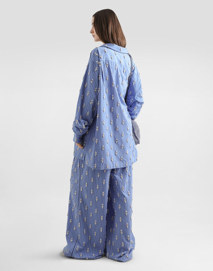 Dolce & Gabbana Poplin trousers with crystal flower embroidery Multicolor FTDJEZGDDR1