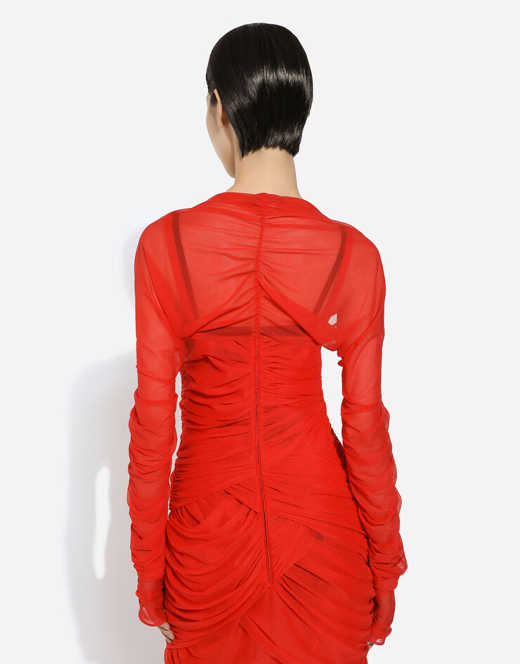 Dolce&Gabbana Tulle draped calf-length dress Red F6DJTTFLRC2