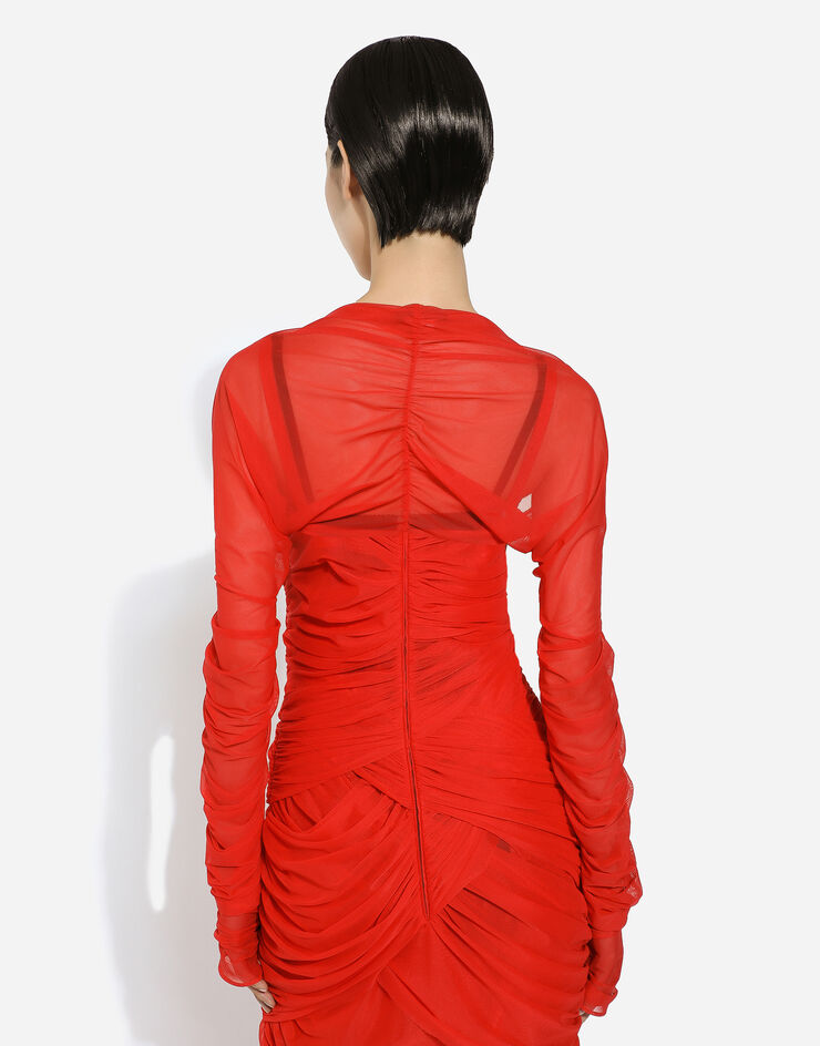 Dolce&Gabbana Abito longuette drappeggiato in tulle Rosso F6DJTTFLRC2