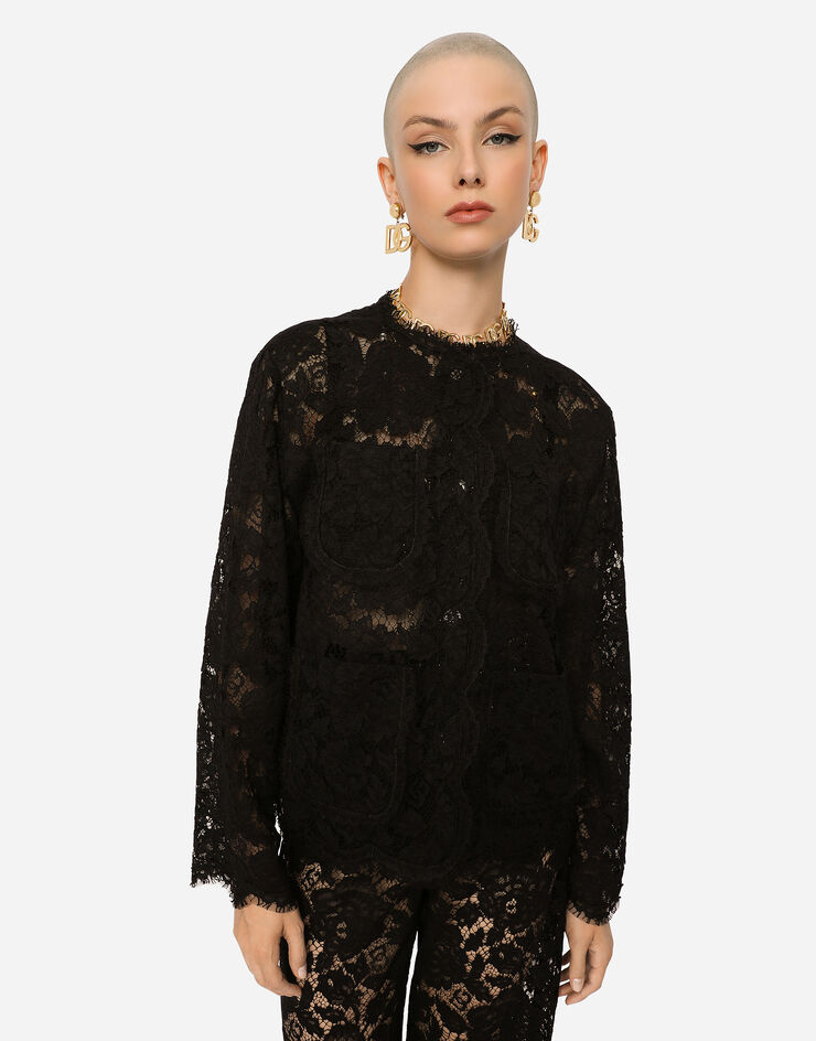 Dolce & Gabbana Single-breasted lace jacket Black F29TUTHLM7L