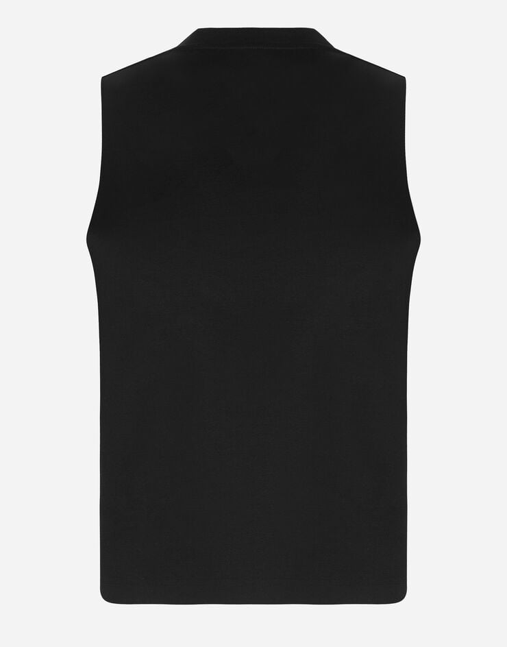 Dolce & Gabbana Camiseta sin mangas de interlock con decoración DG en cristales Negro F8Q42ZG7BUL