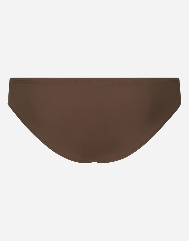 Dolce & Gabbana Swim briefs with high-cut leg and DG hardware Brown M4A80JONN67