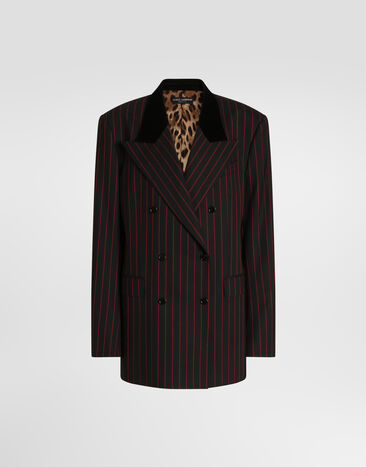 Dolce & Gabbana Double-breasted jacket in pinstripe wool Multicolor F2JALTFRBDU