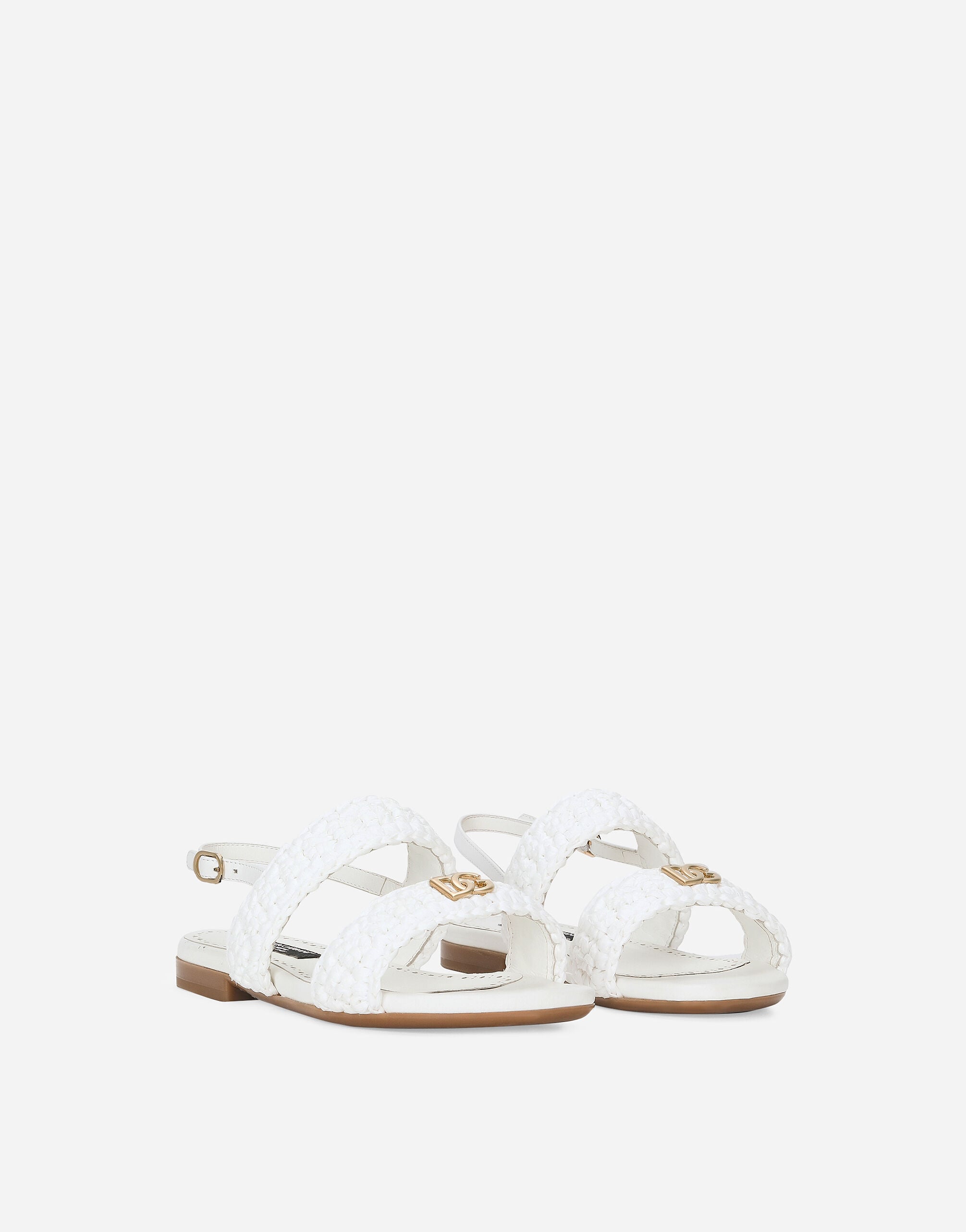 Whiteのガールズ Calfskin sandals with crochet detailing