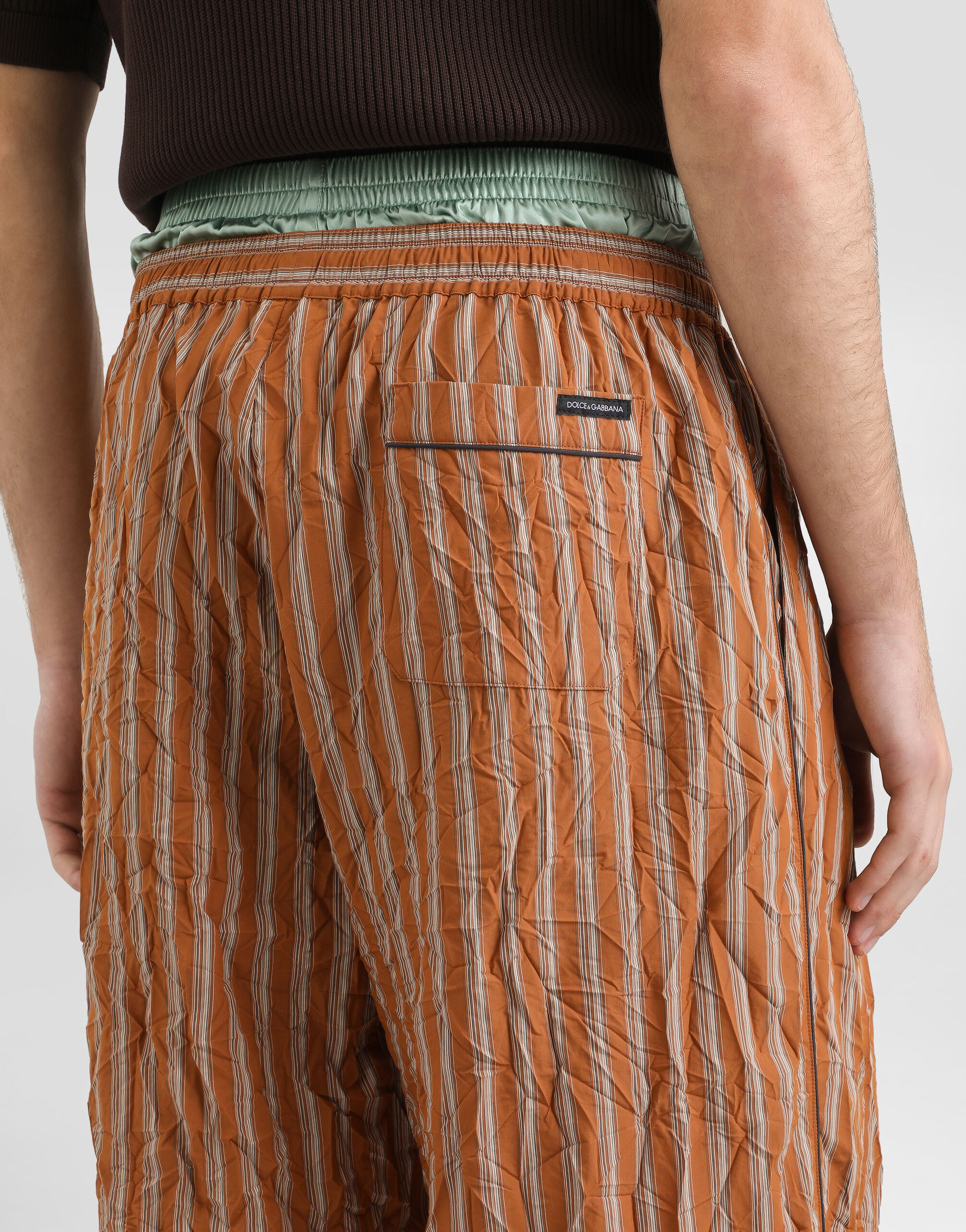 Crinkled striped fabric vanity trousers in Multicolor for Men
