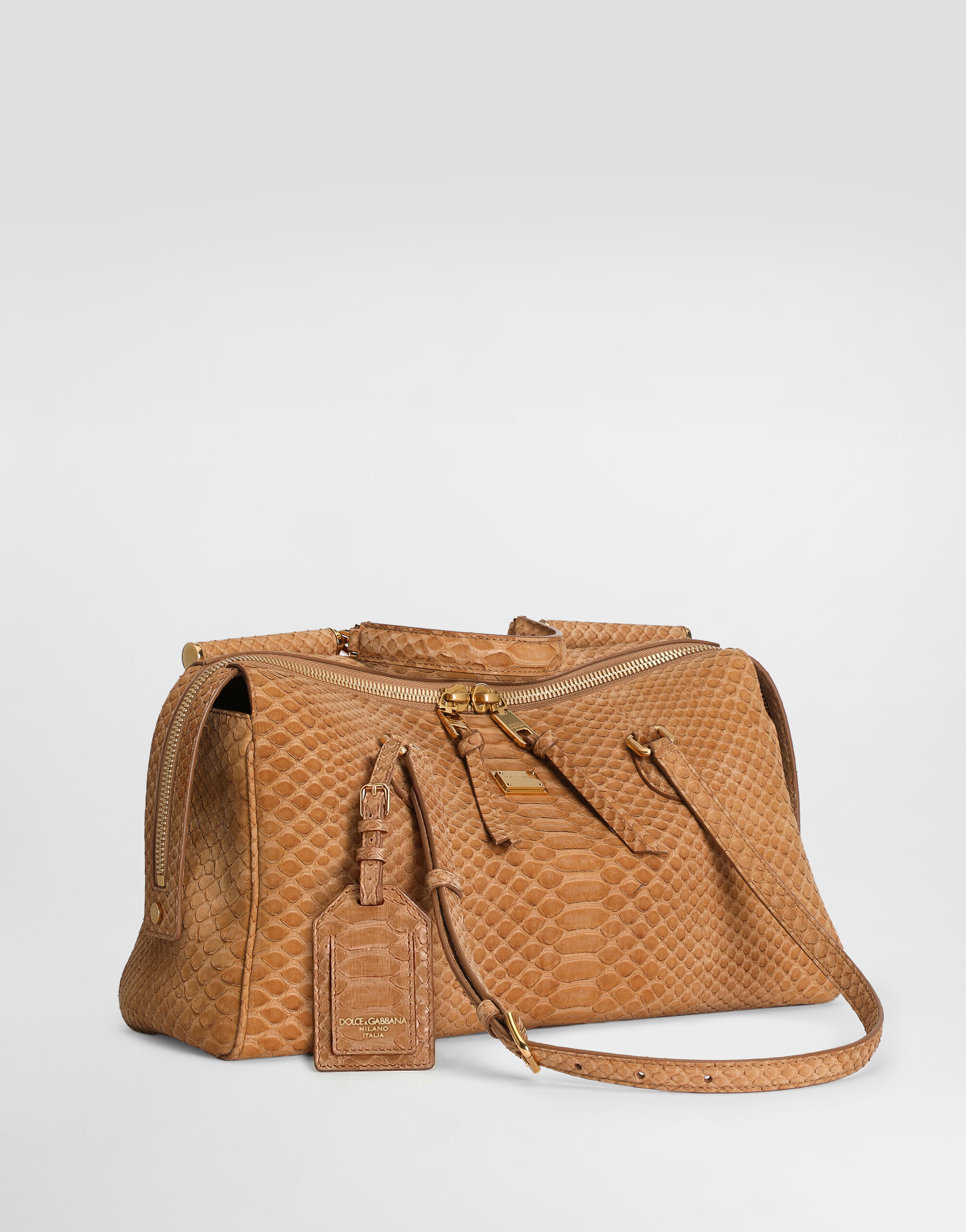 Medium Vittoria handbag in python in Beige for Women