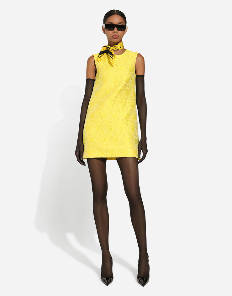Dolce & Gabbana Короткое платье А-силуэта из цветочного жаккарда желтый F6AMRTHJMOK