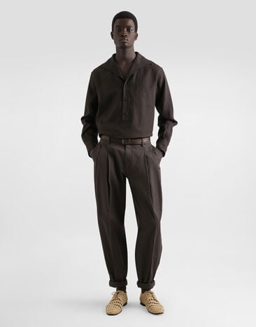 Dolce & Gabbana Three-button long-sleeved linen shirt Brown G5ND3TFU4JB
