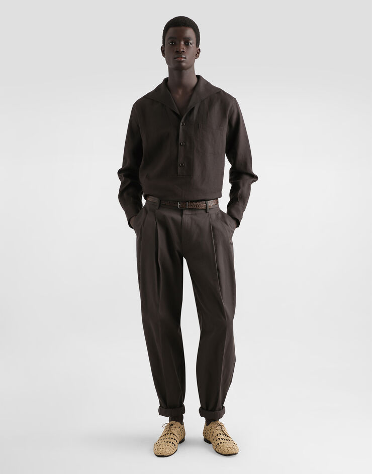 Dolce & Gabbana Three-button long-sleeved linen shirt Brown G5ND3TFU4JB