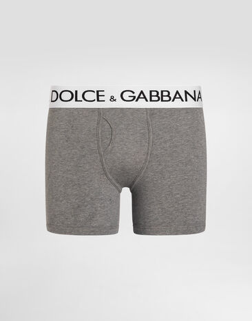 Dolce & Gabbana Boxer long en coton bi-stretch Gris M4B98JOUAIG
