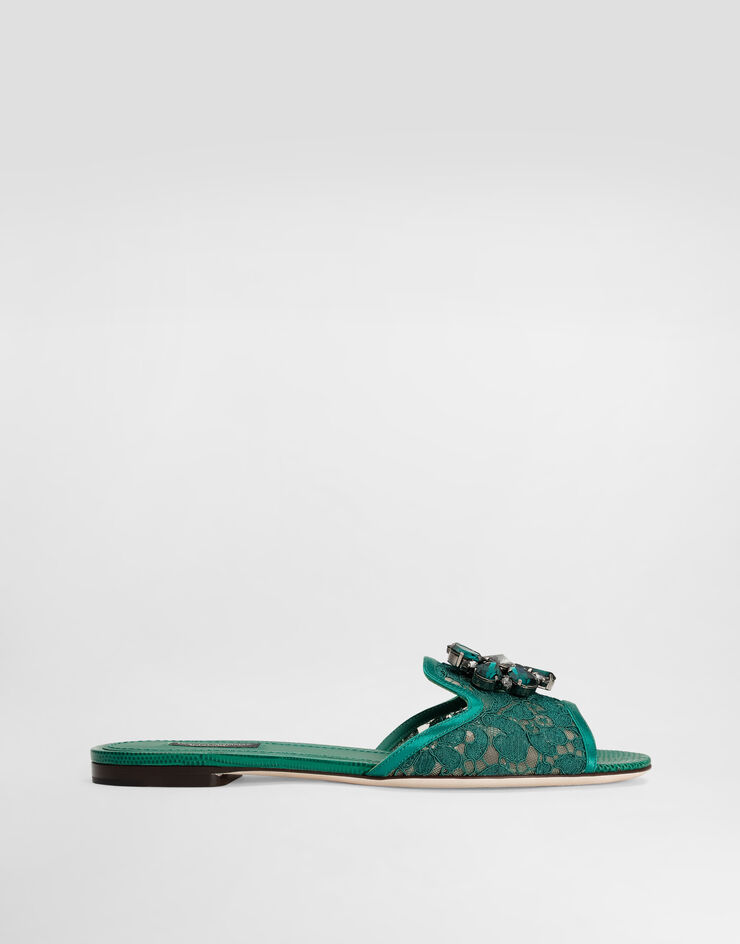 Dolce & Gabbana Slippers in lace with crystals Green CQ0023AG667