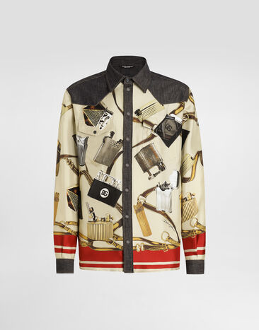 Dolce & Gabbana Silk and denim shirt with lighter print Multicolor G5MO3DG8MD8