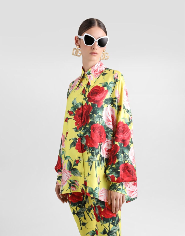 Dolce & Gabbana Camisa holgada de sarga de seda con estampado Bouquet Imprima F5T22TIS1XH