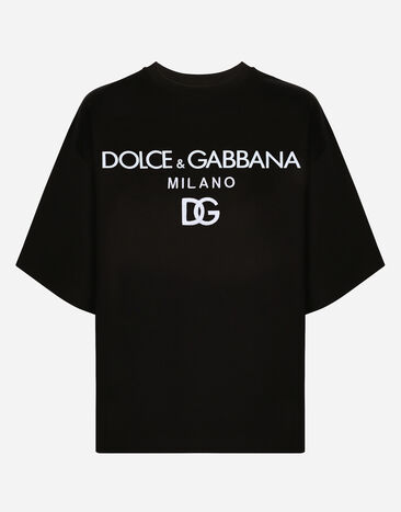 Dolce & Gabbana Jersey T-shirt with flocked logo print Black F8O48ZG7E2I