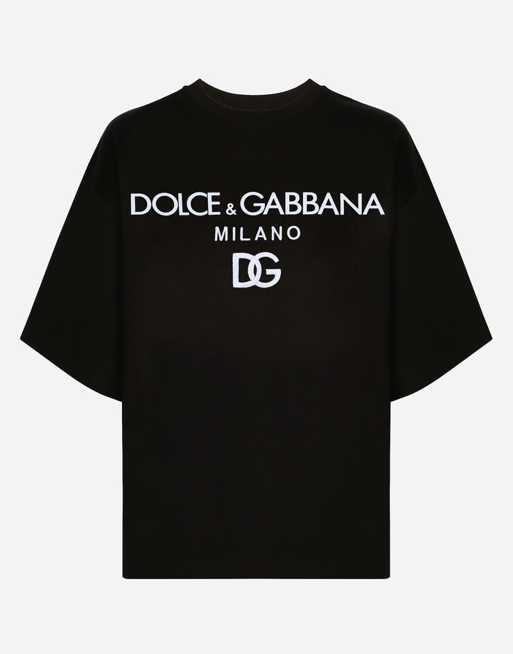 Dolce & Gabbana T-Shirt aus Jersey Logo-Flockprint Schwarz F8O48ZG7E2I