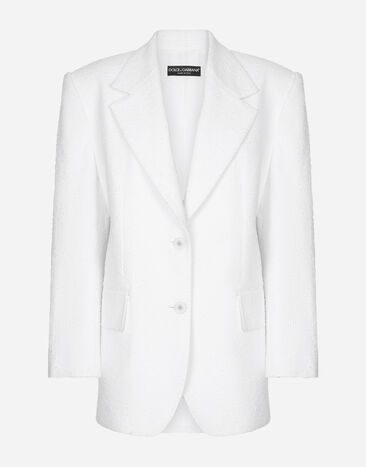 Dolce & Gabbana Chaqueta en tweed raschel de algodón con botonadura sencilla Negro F290XTFU28D