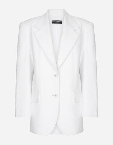 Dolce & Gabbana Single-breasted cotton raschel tweed jacket White F29XMTHUMT9