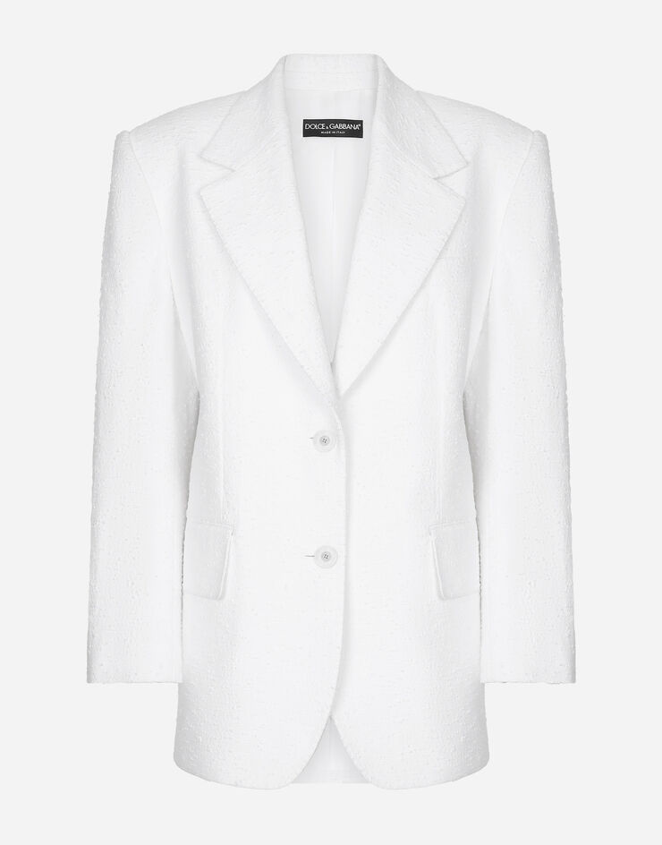 Dolce & Gabbana Veste droite en tweed Rachel de coton Blanc F29XMTHUMT9