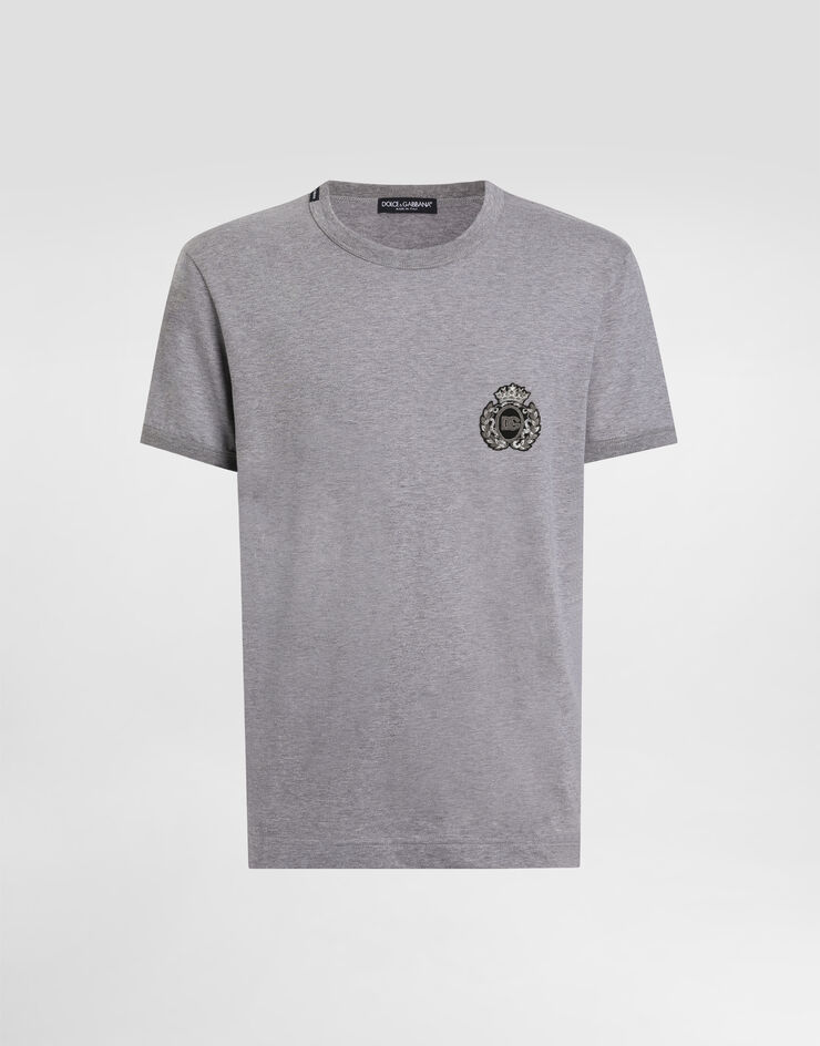 Dolce & Gabbana Cotton t-shirt with heraldic patch Grey G8PV1ZG7PJ6