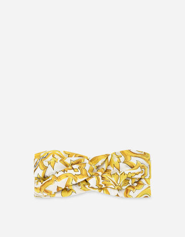 Dolce & Gabbana Stirnband aus Popeline mit gelbem Majolika-Print Gelb EB0252A7131
