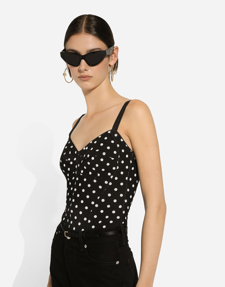 Dolce & Gabbana Polka-dot marquisette corset top Print F7AB8TFSUBG