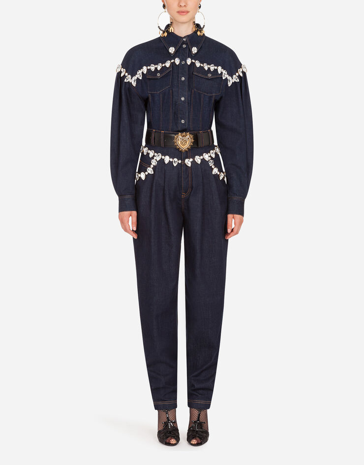 Dolce & Gabbana DENIM BALLOON PANTS WITH RHINESTONE EMBELLISHMENT BLUE FTBOLZG900B