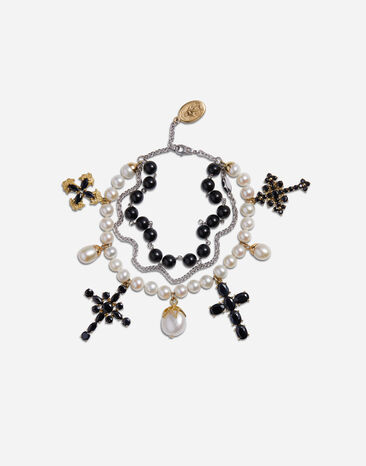 Dolce & Gabbana Yellow and white gold family bracelet with cblack sapphire, pearl and black jade beads Gold WBQA1GWQC01