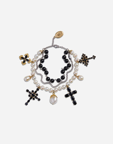 Dolce & Gabbana Yellow and white gold family bracelet with cblack sapphire, pearl and black jade beads Gold WBND2GWYEDI
