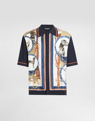 Dolce & Gabbana Camisa de seda y algodón con estampado Perros Imprima GXV90TJFMKO