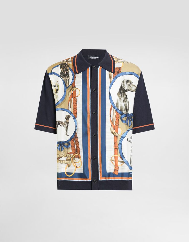 Dolce & Gabbana Camisa de seda y algodón con estampado Perros Imprima GXV90TJFMKO
