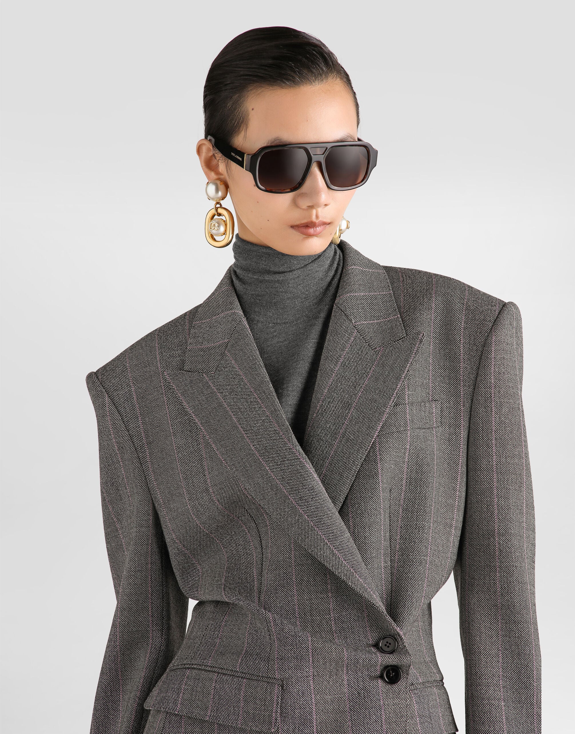 Double-breasted pinstripe wool jacket in Multicolor for Women