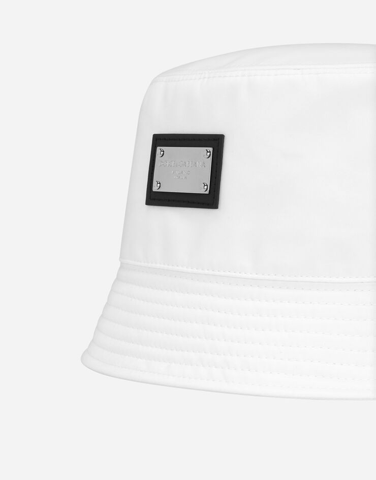 Dolce & Gabbana Cappello pescatore nylon con placca logata Bianco GH701AGF853