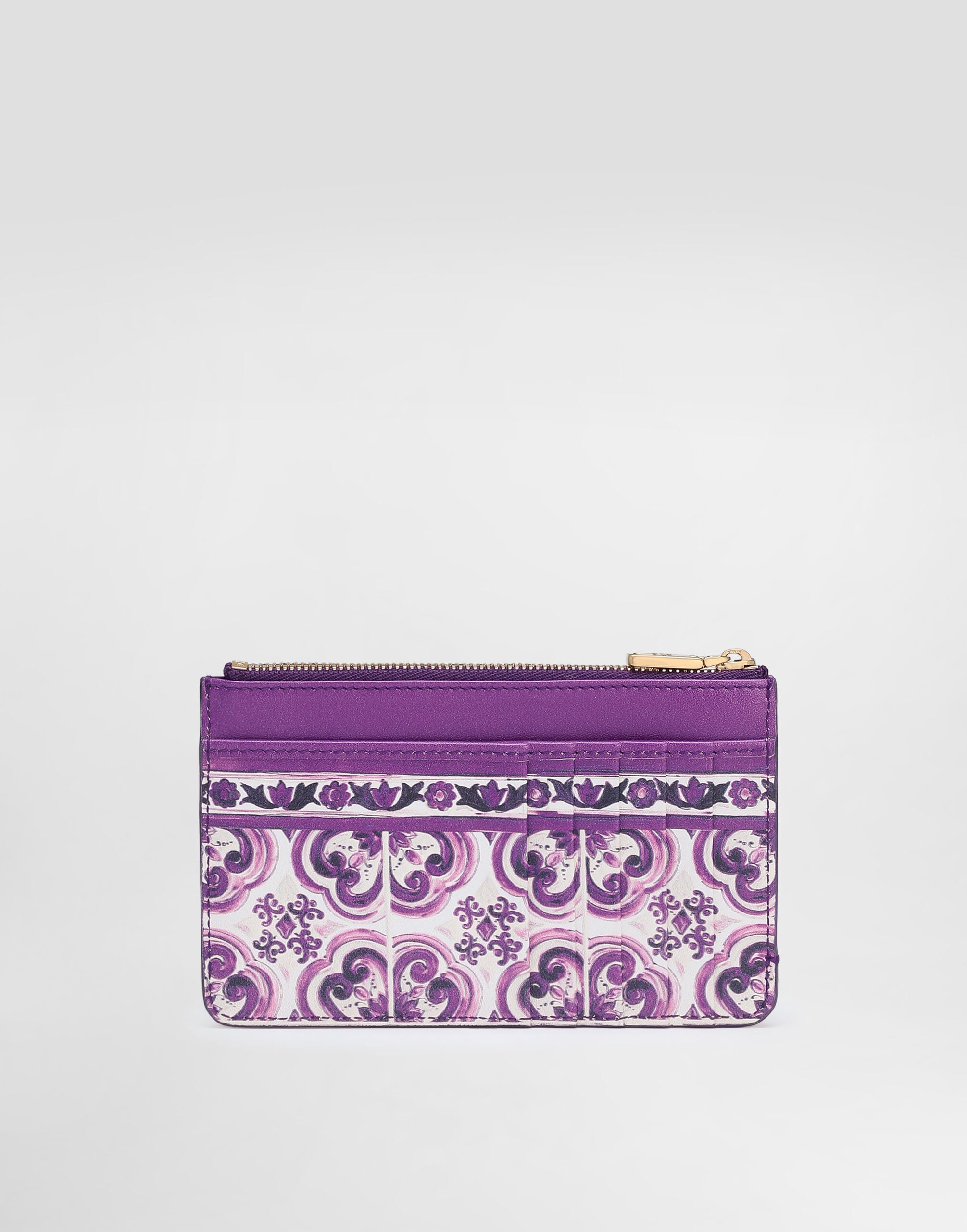 Majolica-print calfskin card holder in Multicolor for Women
