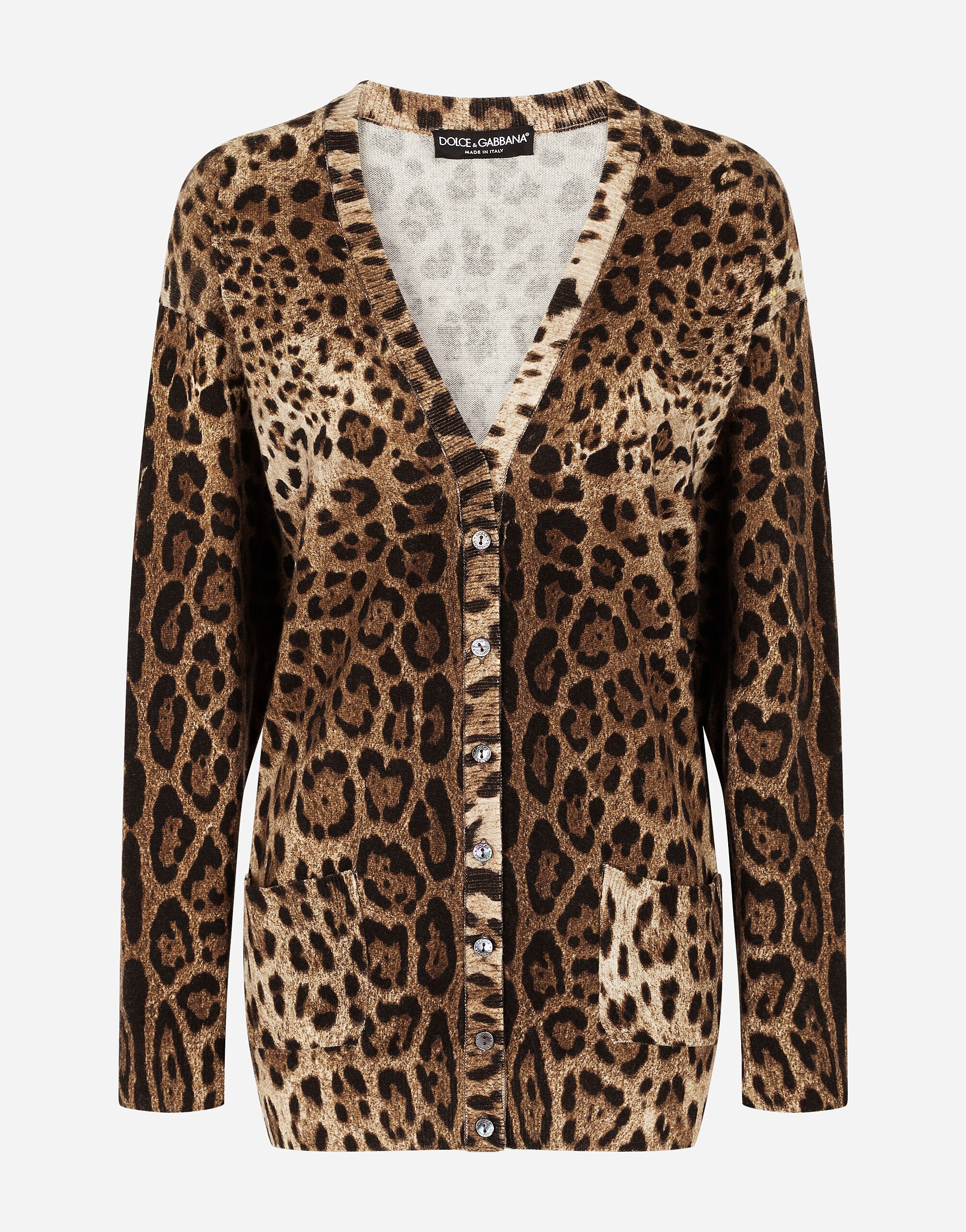 Dolce & Gabbana Leopard-print cashmere cardigan Green FXZ01ZJBSHY