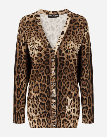 Dolce & Gabbana Cardigan aus Kaschmir Leoprint Mehrfarbig FXM23TJCVO8