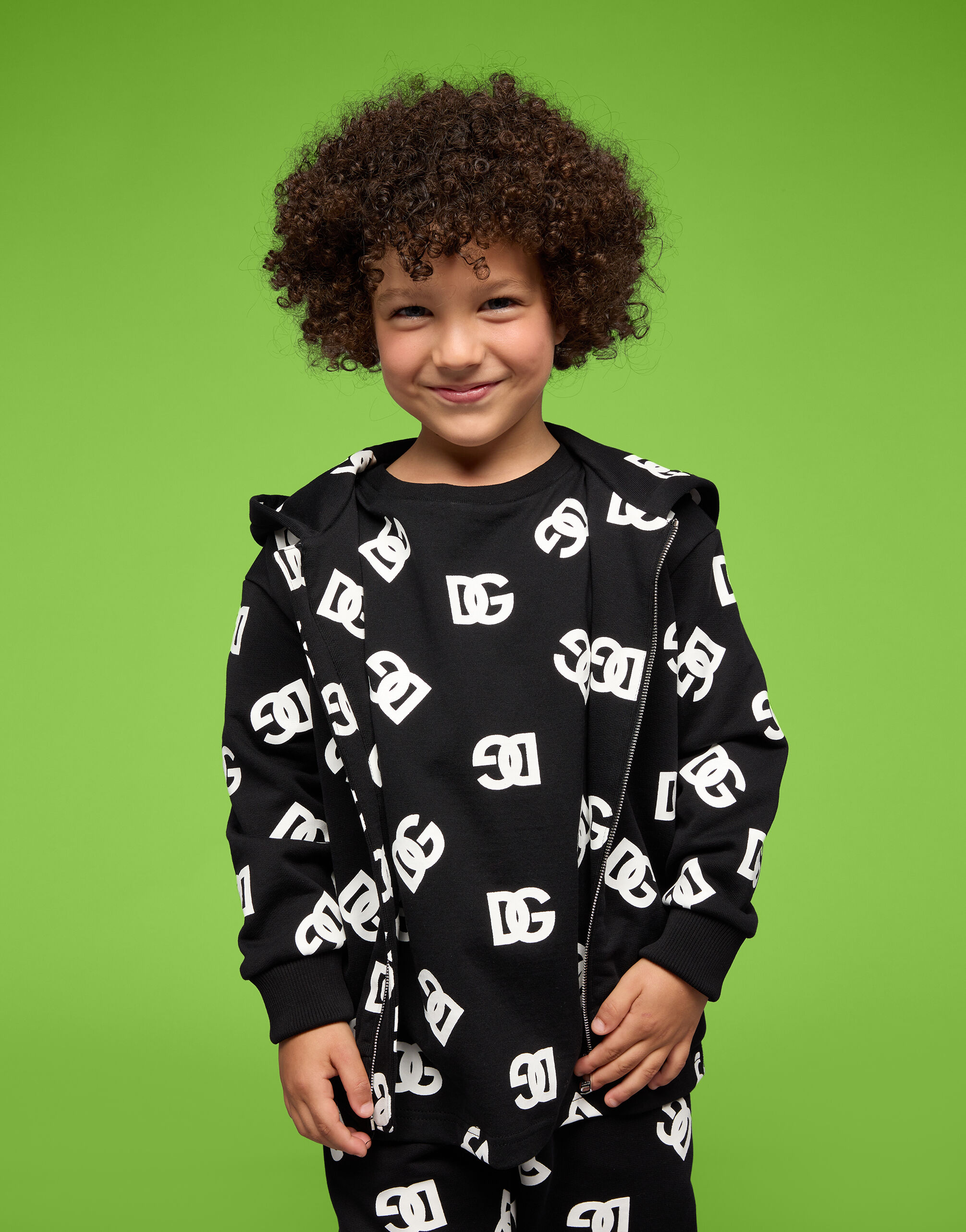 Jersey hoodie with DG logo print in Multicolor for Boys Dolce Gabbana