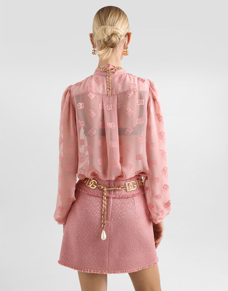 Dolce & Gabbana Camisa de seda devoré con logotipo DG Rosa F5Q44TFJTBR