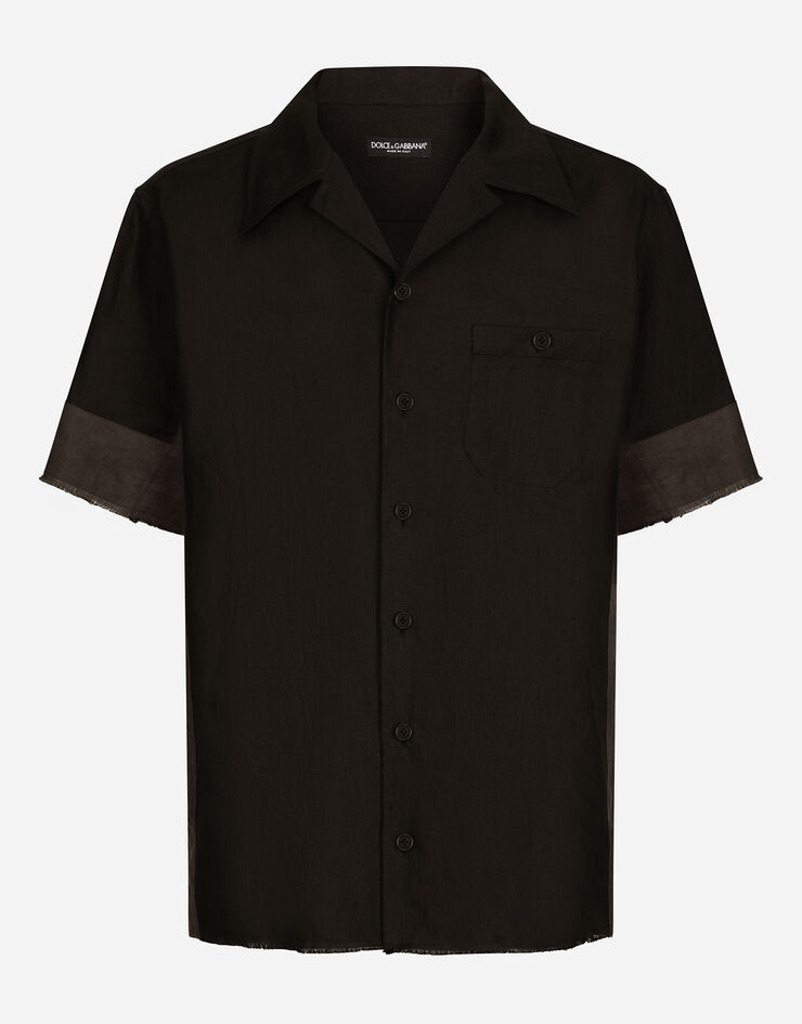 Dolce&Gabbana Рубашка Hawaii из льняной холщовой ткани со вставками черный G5KS5TFU4IX